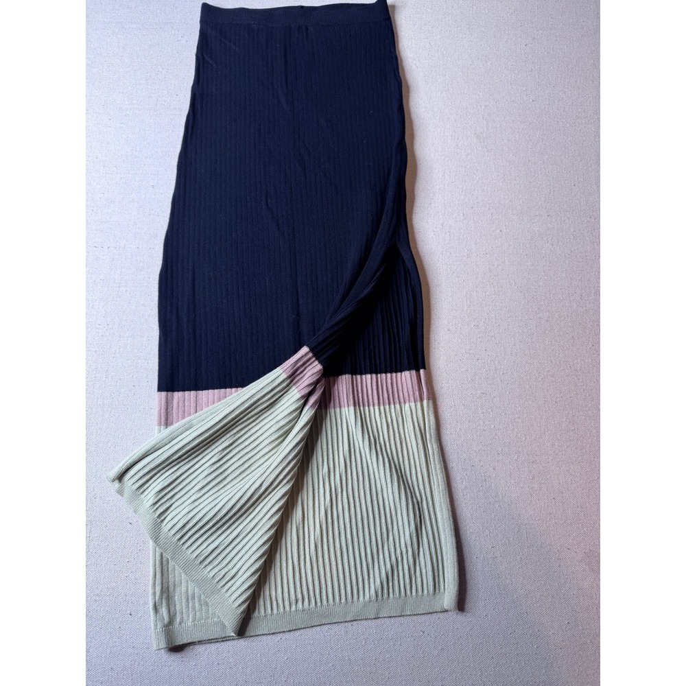 Free People Ribbed Bodycon Knit Midi Skirt Colorblock Side Slit Stretch Small - Picture 2 of 6